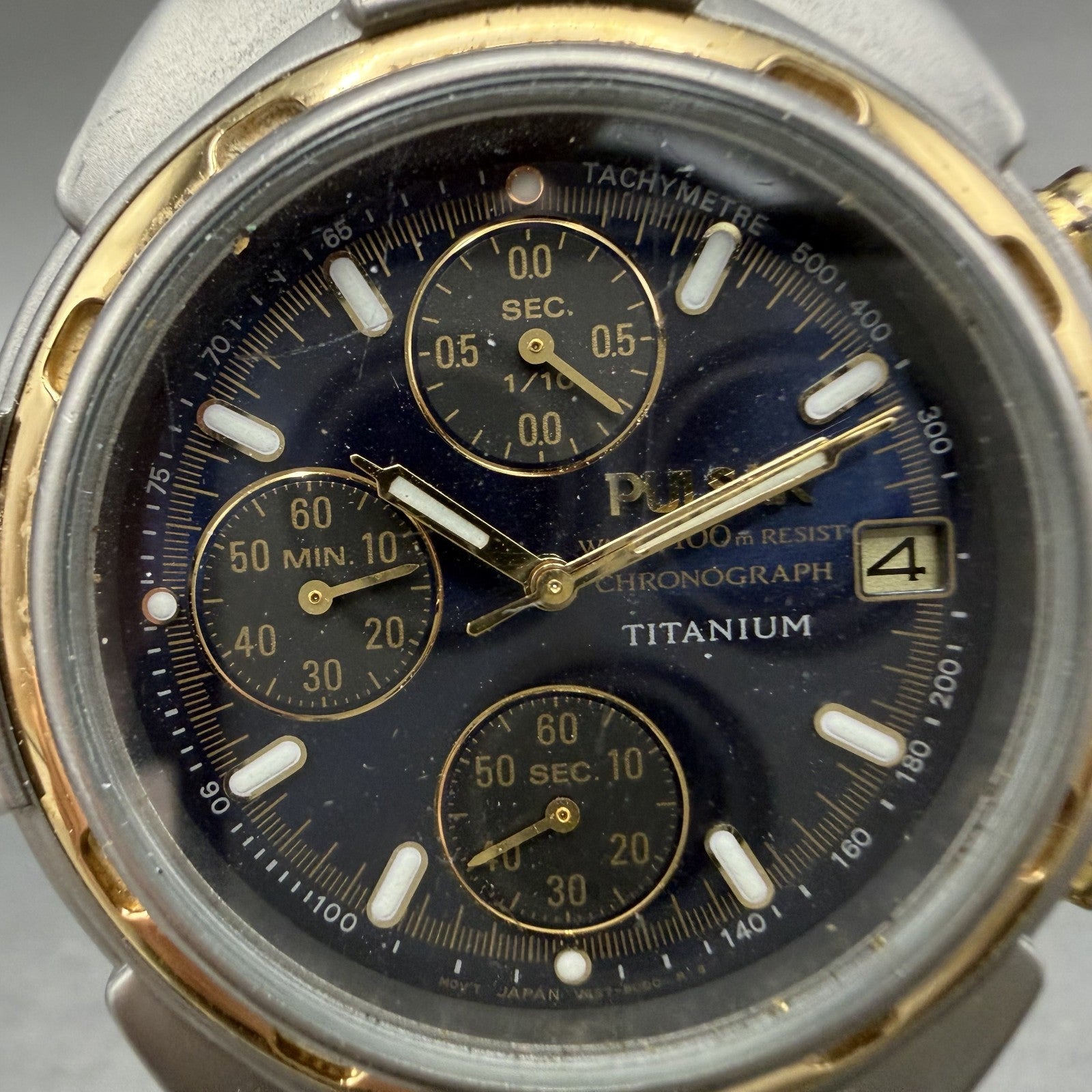 Pulsar Chronograph Watch Men 41mm Blue Dial Titanium Date V657-8000 PARTS2