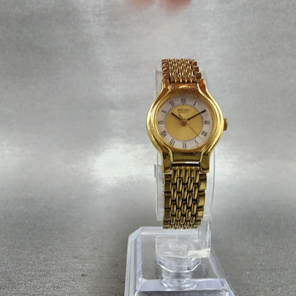 Seiko Watch Women 19mm White Dial Gold Tone Round V4010289 New Battery5