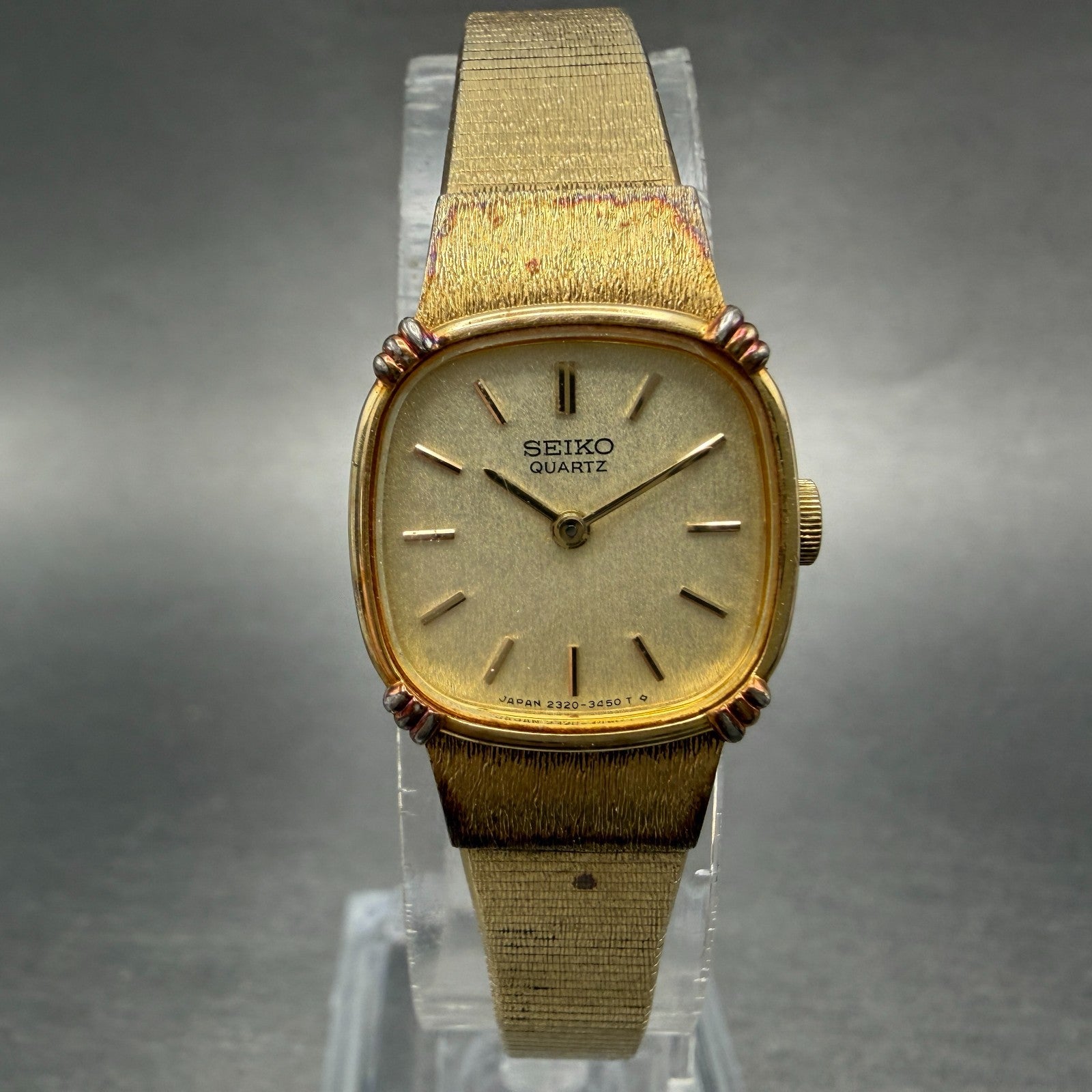Seiko Watch Women 18mm Champagne Dial Gold Tone Square 2320-6710 New Battery0
