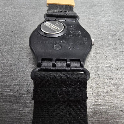 Swatch Seventy's Gold Watch Women 34mm Champagne Dial Black Tone GB747 New Batt14