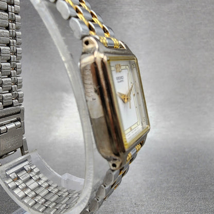 Seiko Tank Watch Women 18mm White Dial Two Tone Rectangle V4015129 New Battery3