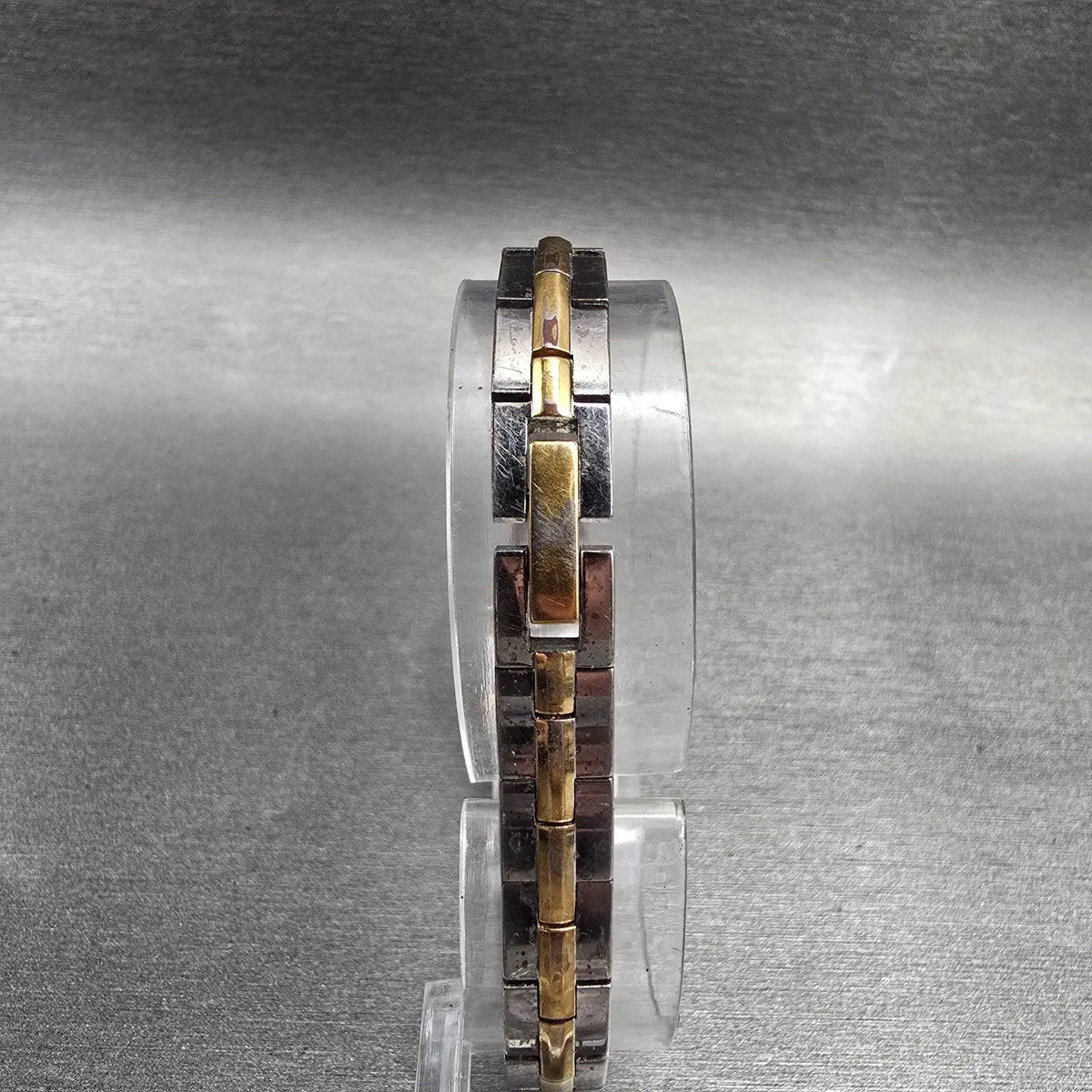 Seiko Tank Watch Women 13mm Black Dial Two Tone Rectangle 2E20-0AY0 New BatteryP7