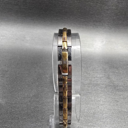 Seiko Tank Watch Women 13mm Black Dial Two Tone Rectangle 2E20-0AY0 New BatteryP7