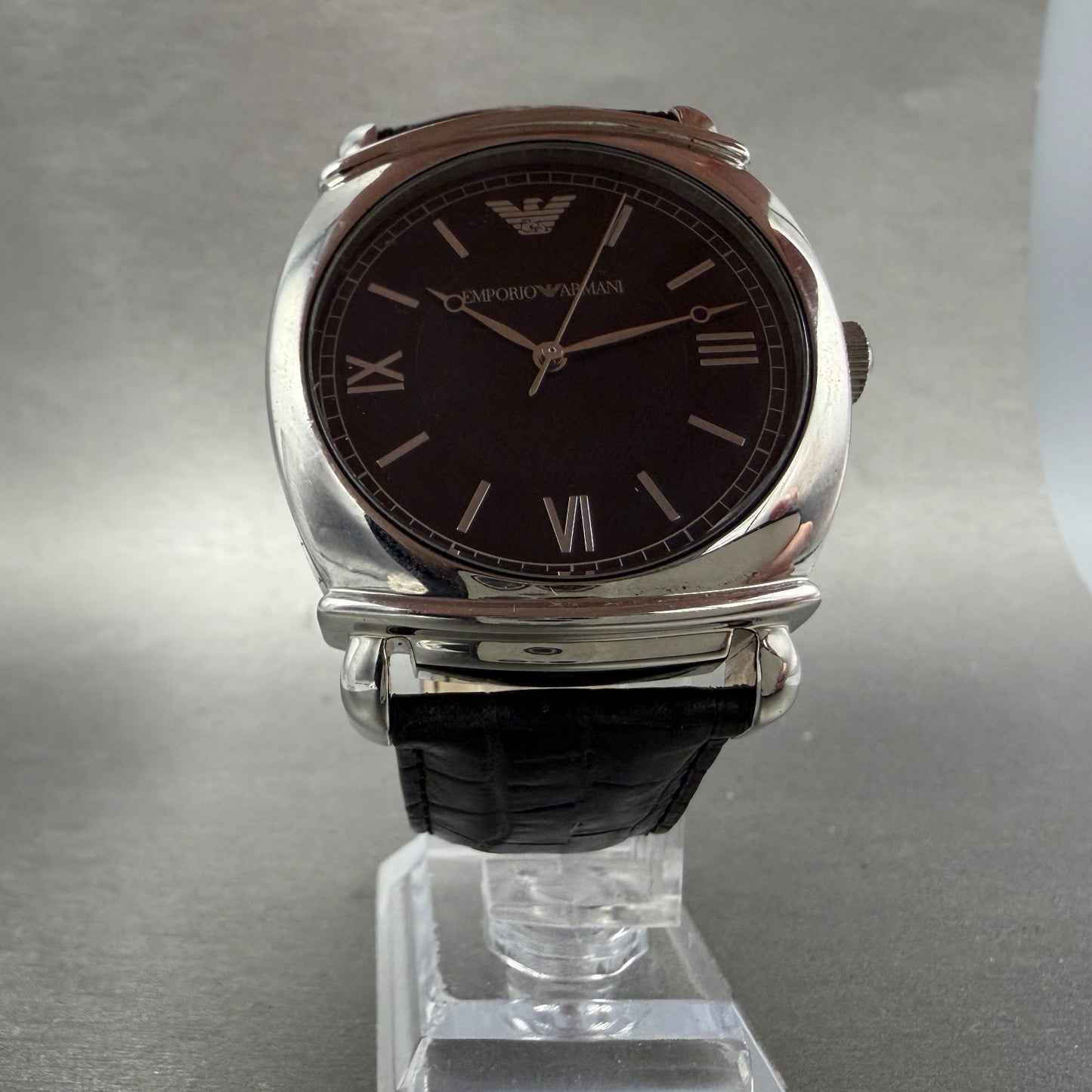Emporio Armani Watch Men 41mm Black Dial Silver Tone Round AR-0263 New Battery5