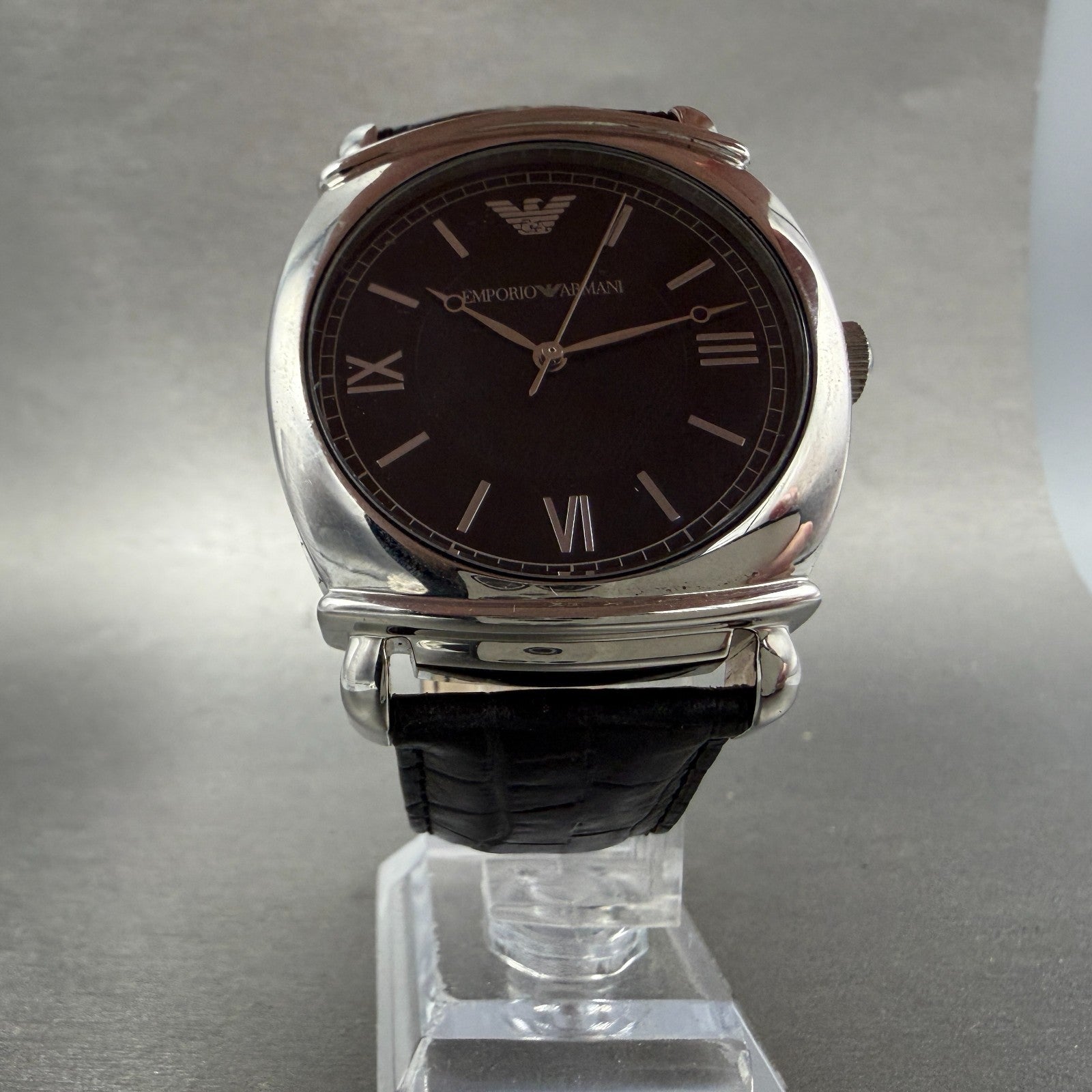 Emporio Armani Watch Men 41mm Black Dial Silver Tone Round AR-0263 New Battery5
