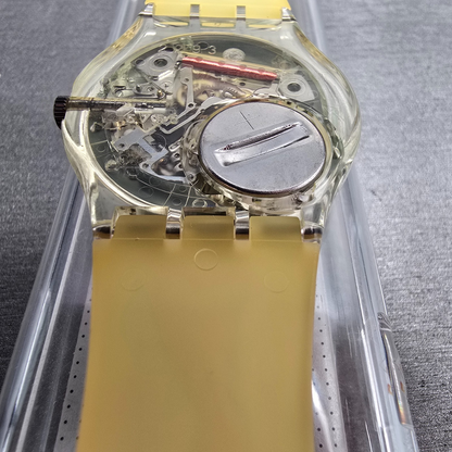 Swatch Gruau Watch Men 34mm Blue Dial Clear Case GK147 New Battery NOS13