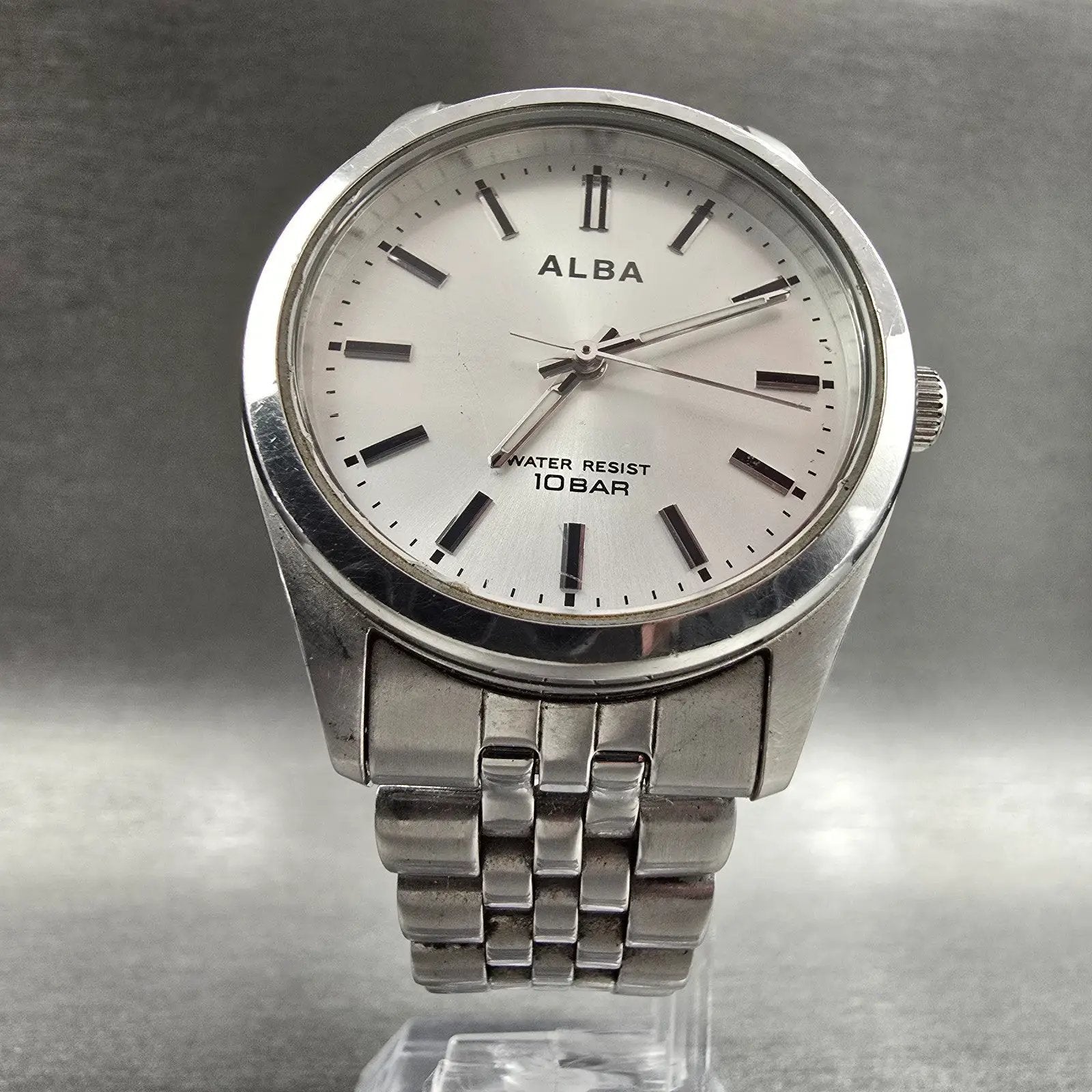 Seiko Alba Watch Men 34mm Silver Dial Silver Tone Round V501-0EL0 New Battery5
