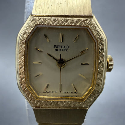 Seiko Watch Women 16mm Champagne Dial Gold Tone Octagon 2Y015059 New Battery1