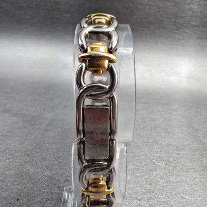 Bulova Watch Women 14mm White Dial Two Tone Rectangle 98T10 New Battery7