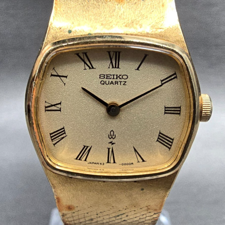 Seiko Watch Women 22mm Gold Dial Gold Tone Oval 43-3120 New Battery Vintage1