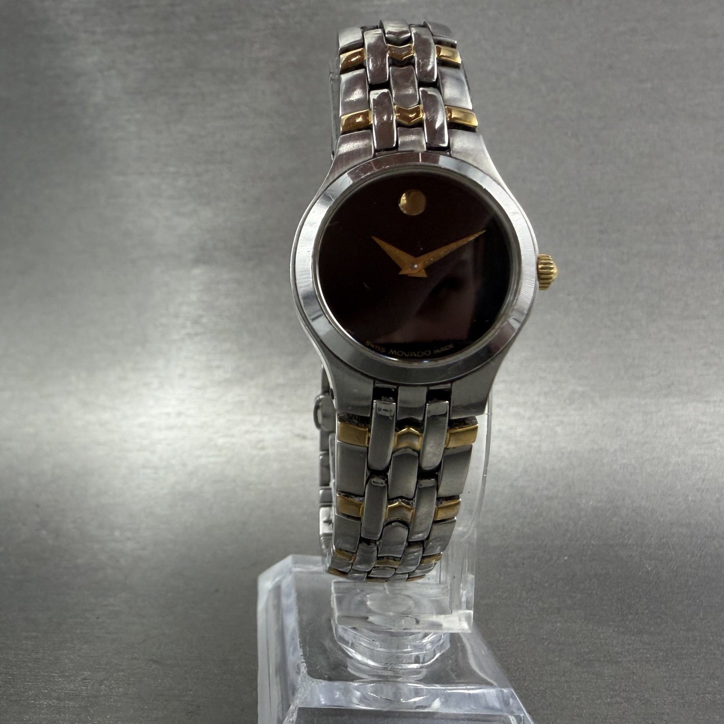 Movado Museum Watch Women 24mm Black Dial Two Tone Round 81-E4-1832 New Batt5