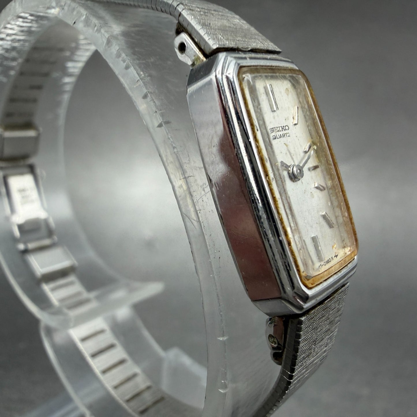 Seiko Watch Women 13mm Silver Dial Silver Tone Rectangle 1320-5779 New Battery73