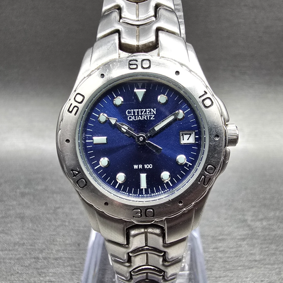 Citizen Watch Women 26mm Blue Dial Silver Date Round 1012-S92316 New Battery JP0