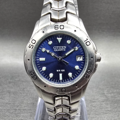 Citizen Watch Women 26mm Blue Dial Silver Date Round 1012-S92316 New Battery JP0