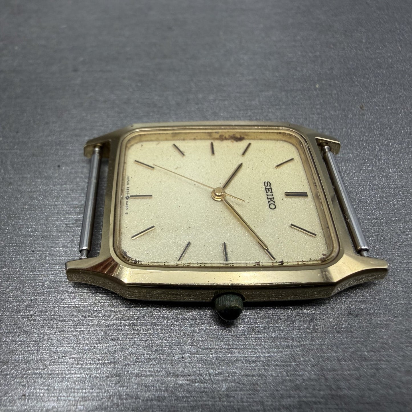 Seiko Tank Watch Men 27mm Cream Dial Gold Tone Rectangle 5E31-5A50 PARTS6