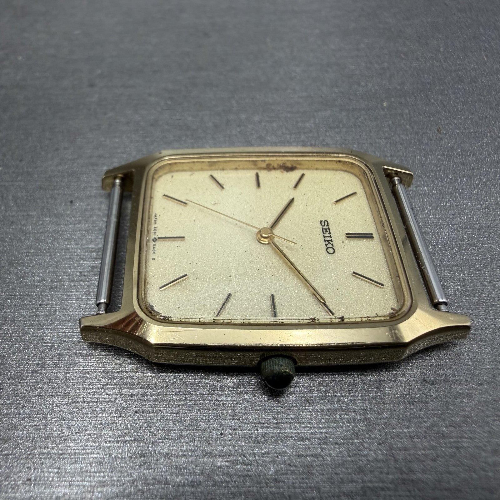 Seiko Tank Watch Men 27mm Cream Dial Gold Tone Rectangle 5E31-5A50 PARTS6