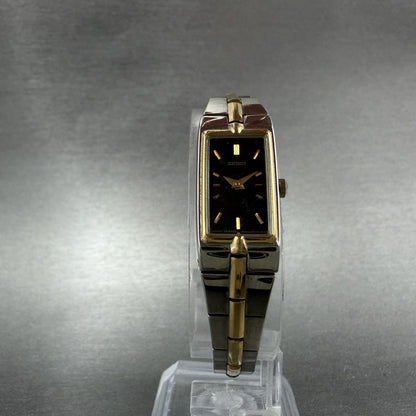 Seiko Tank Watch Women 13mm Black Dial Two Tone Rectangle 2E20-0AY0 New Batt II65