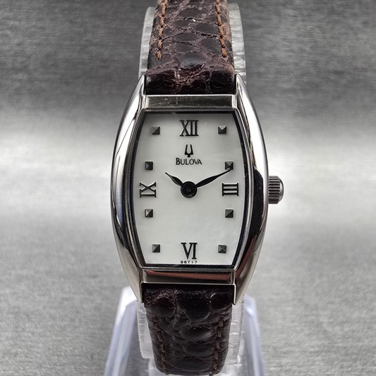 Bulova Watch Women 19mm MOP Dial Silver Tone Tonneau 96T17 New Battery0