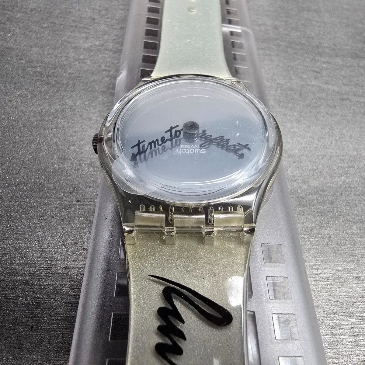 Swatch Time to Reflect Watch Men 34mm Silver Dial Clear Case GZ143 New Batt NOS5