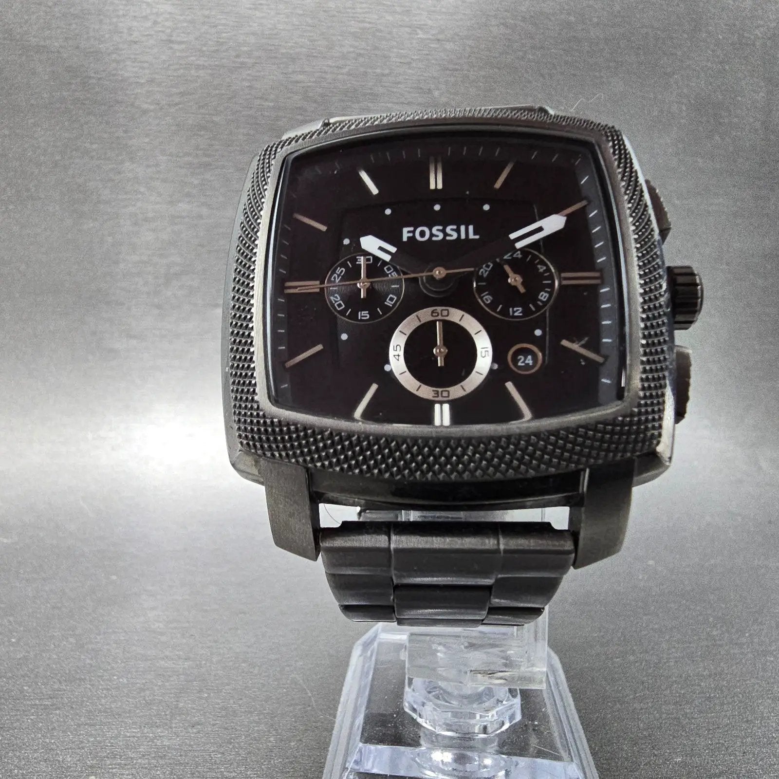 Fossil Chronograph Watch Men 44mm Black Dial Black tone Date FS-4719 New Battery5