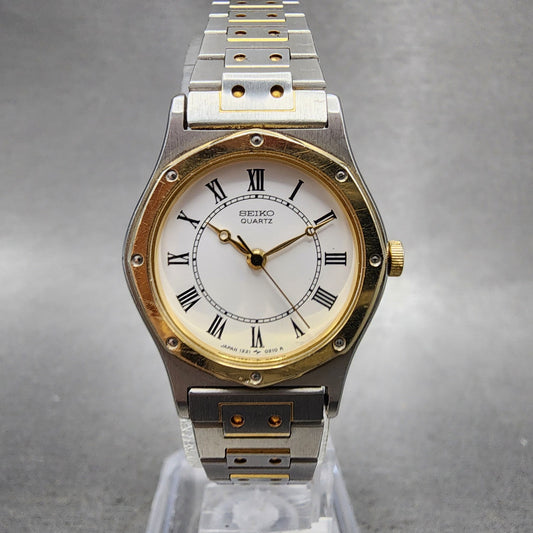 Seiko Watch Women 23mm White Dial Two Tone Octagon 12210040 New Battery0