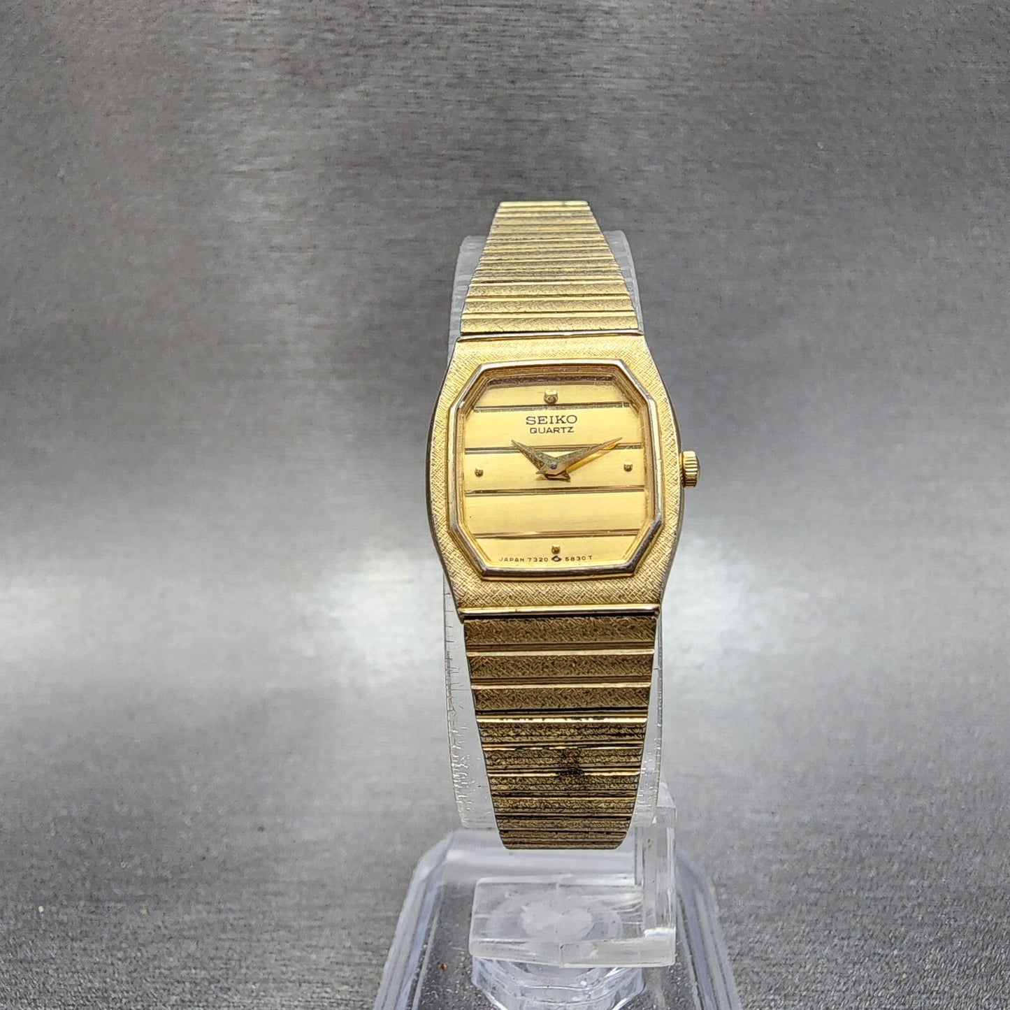 Seiko Watch Women 18mm Gold Dial Gold Tone Rectangle 73205499 New Battery5
