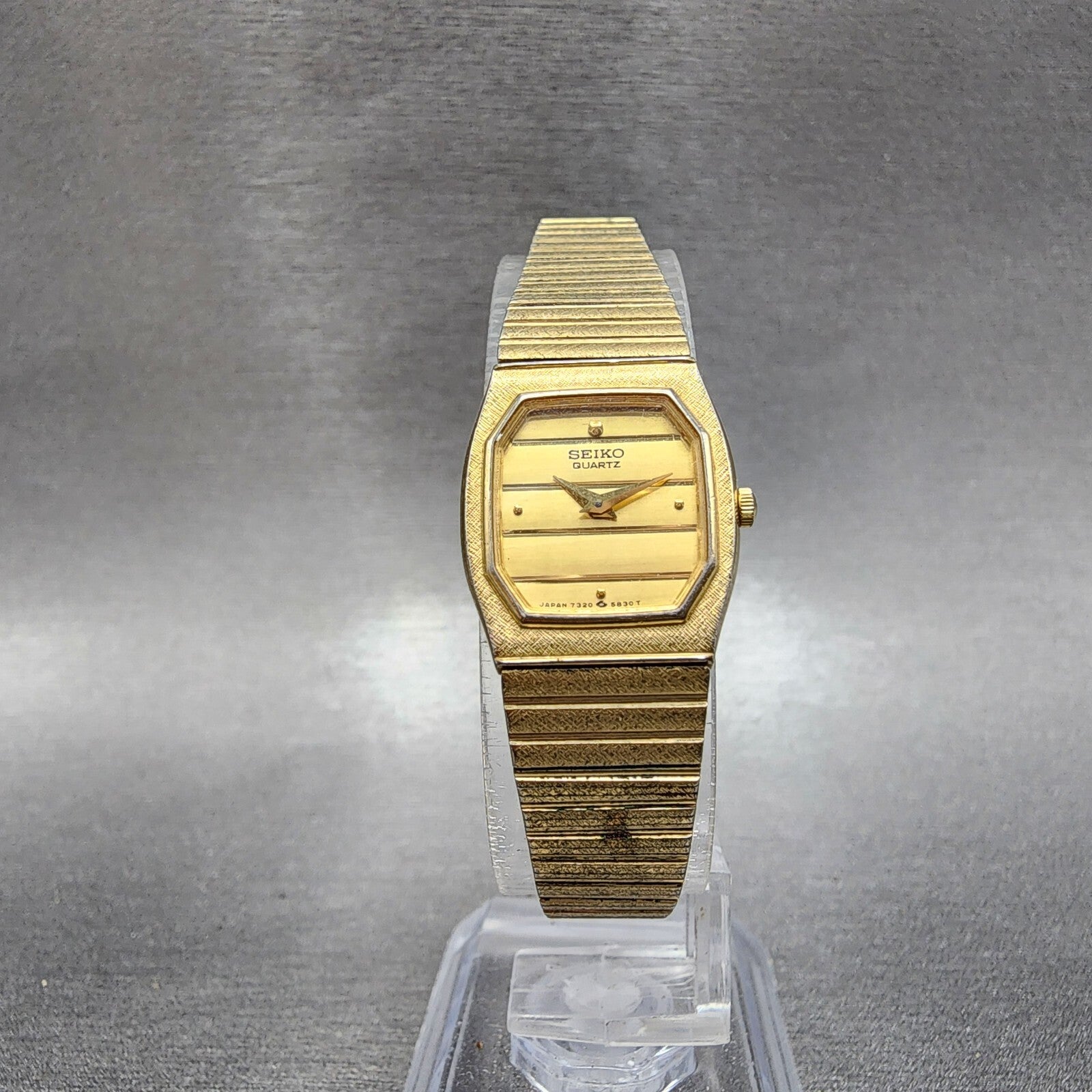 Seiko Watch Women 18mm Gold Dial Gold Tone Rectangle 73205499 New Battery5
