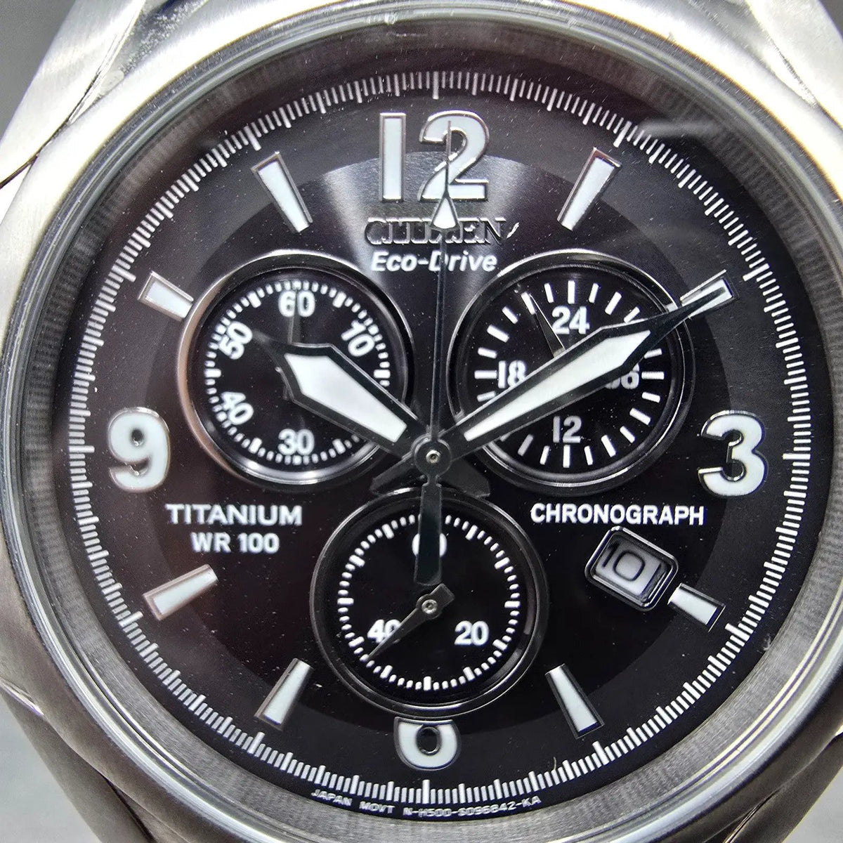 Citizen Eco-Drive Chronograph Watch Men 43mm Black Dial Titanium Date Round Runs1