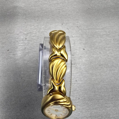 Bulova Watch Women 17mm MOP Dial Gold Tone Oval 97T67 New Battery4