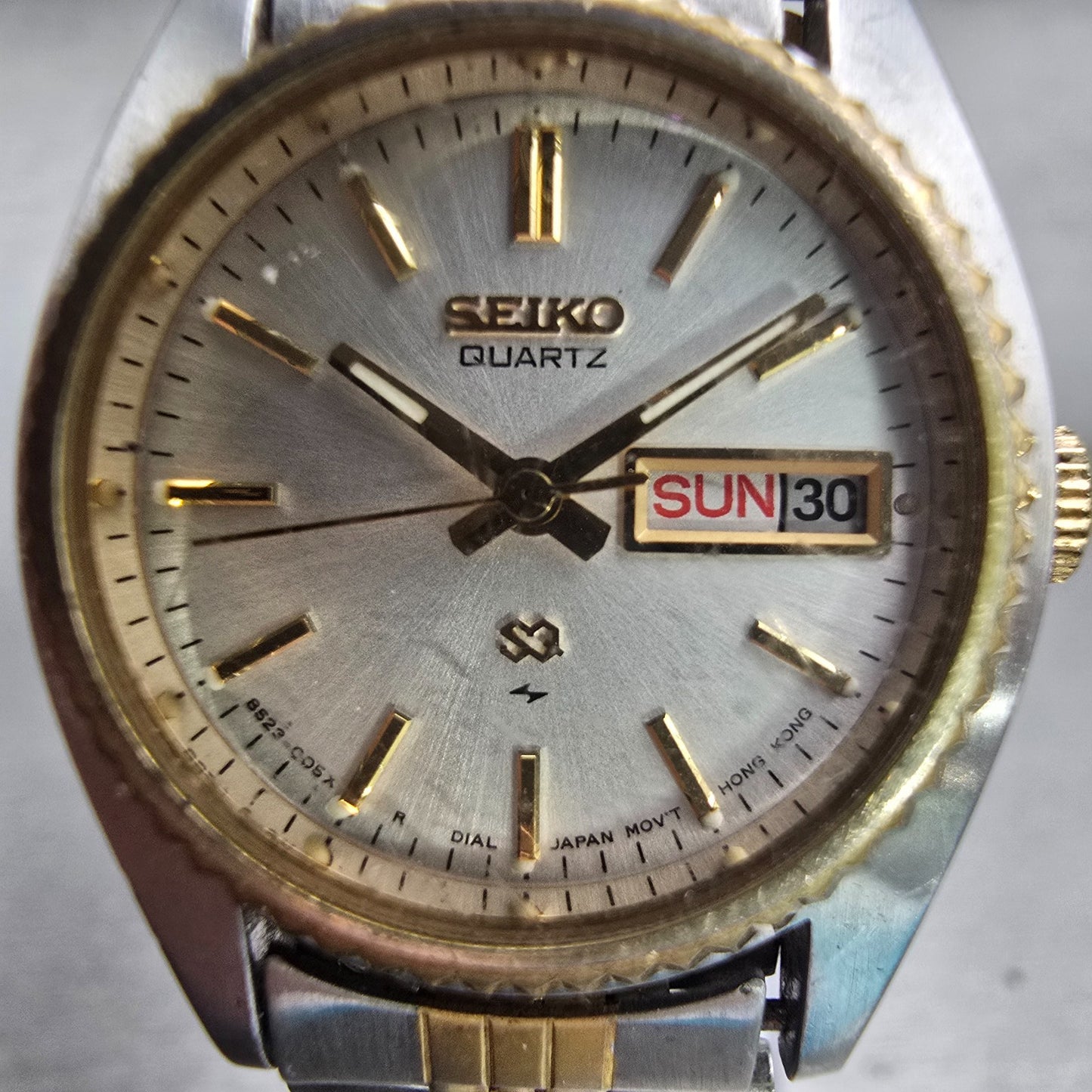 Seiko SQ Watch Women 24mm Silver Dial Two Tone Daydate Round 8523-0069 New Batt1
