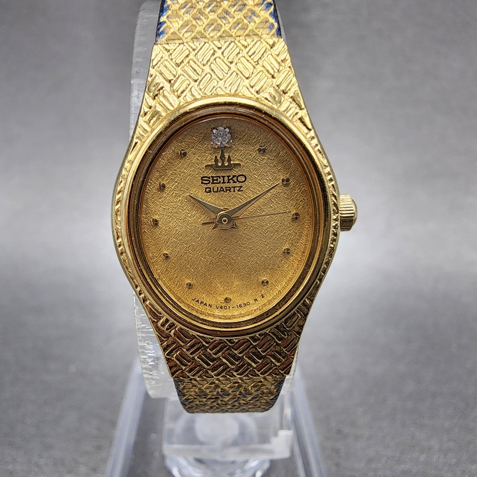 Seiko watch Women 18mm Gold Dial Gold Tone Oval V4015310 New Battery Vintage0