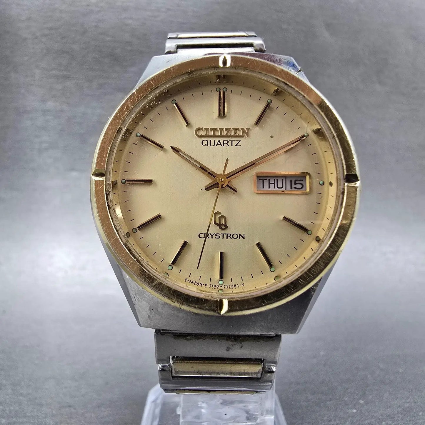 Citizen CQ Crystron Watch Men 37mm Champagne Dial Two Tone Daydate 4-732570 PART7