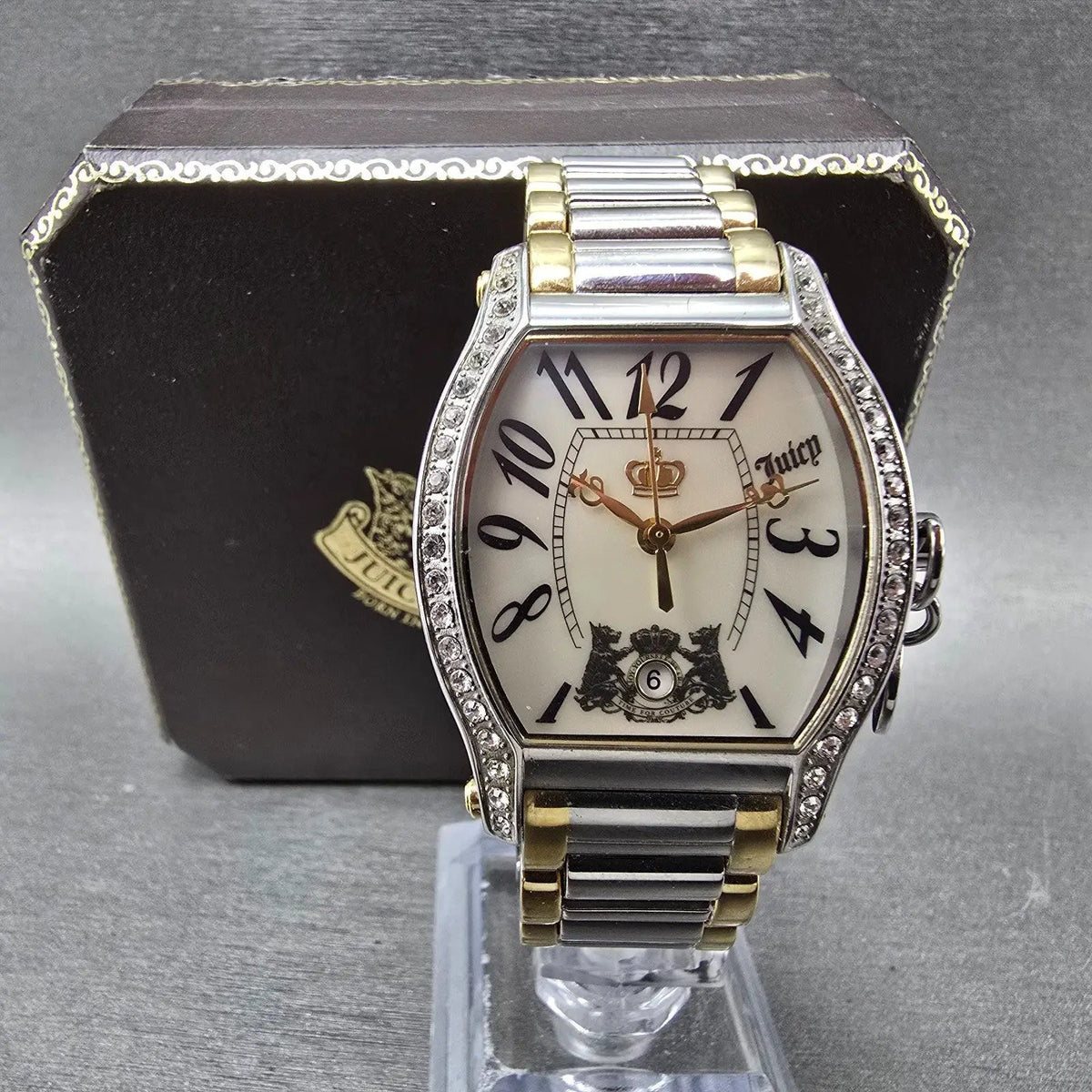 Juicy Couture Dalton Watch Women 32mm MOP Dial Two Tone Date Crystal Bezel Works0