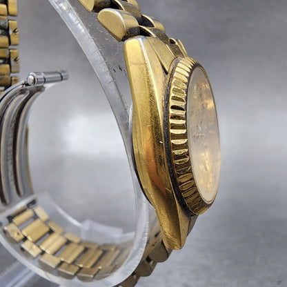 Seiko Watch Women 25mm Gold Dial Gold Tone Daydate Round 7N83-0041 New Battery
