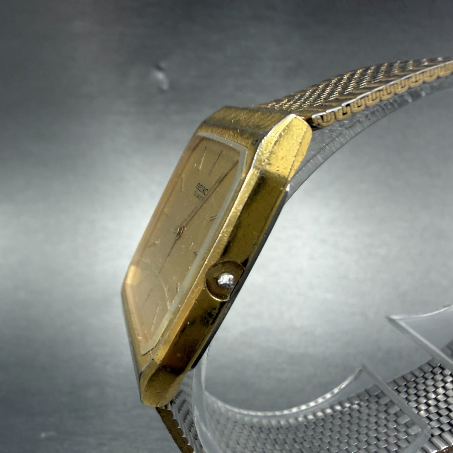 Seiko Tank Watch Men 26mm Champagne Dial Gold Tone Rectangle 6530-5080 PARTS3