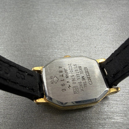 Seiko Watch Women 16mm Champagne Dial Gold Tone Octagon 2c20-5760 New Battery9