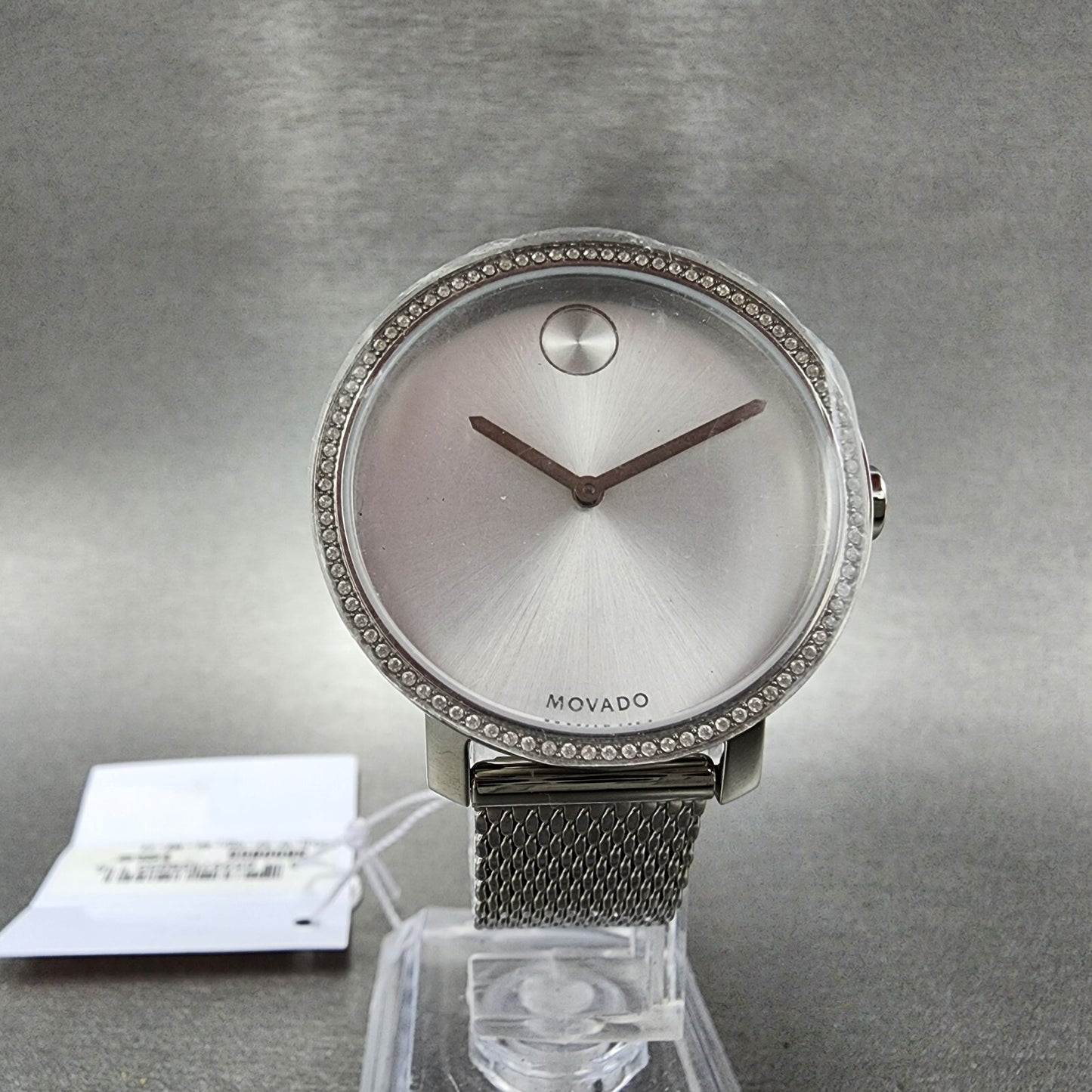 Movado Bold Shimmer Watch Women 34mm Silver Dial Steel Crystal Bezel New Batt
