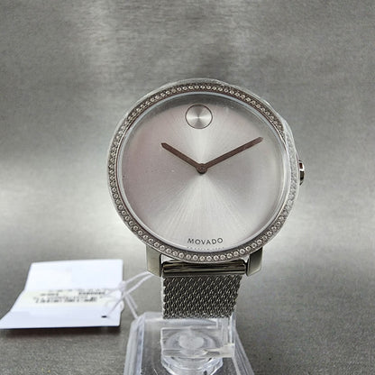 Movado Bold Shimmer Watch Women 34mm Silver Dial Steel Crystal Bezel New Batt