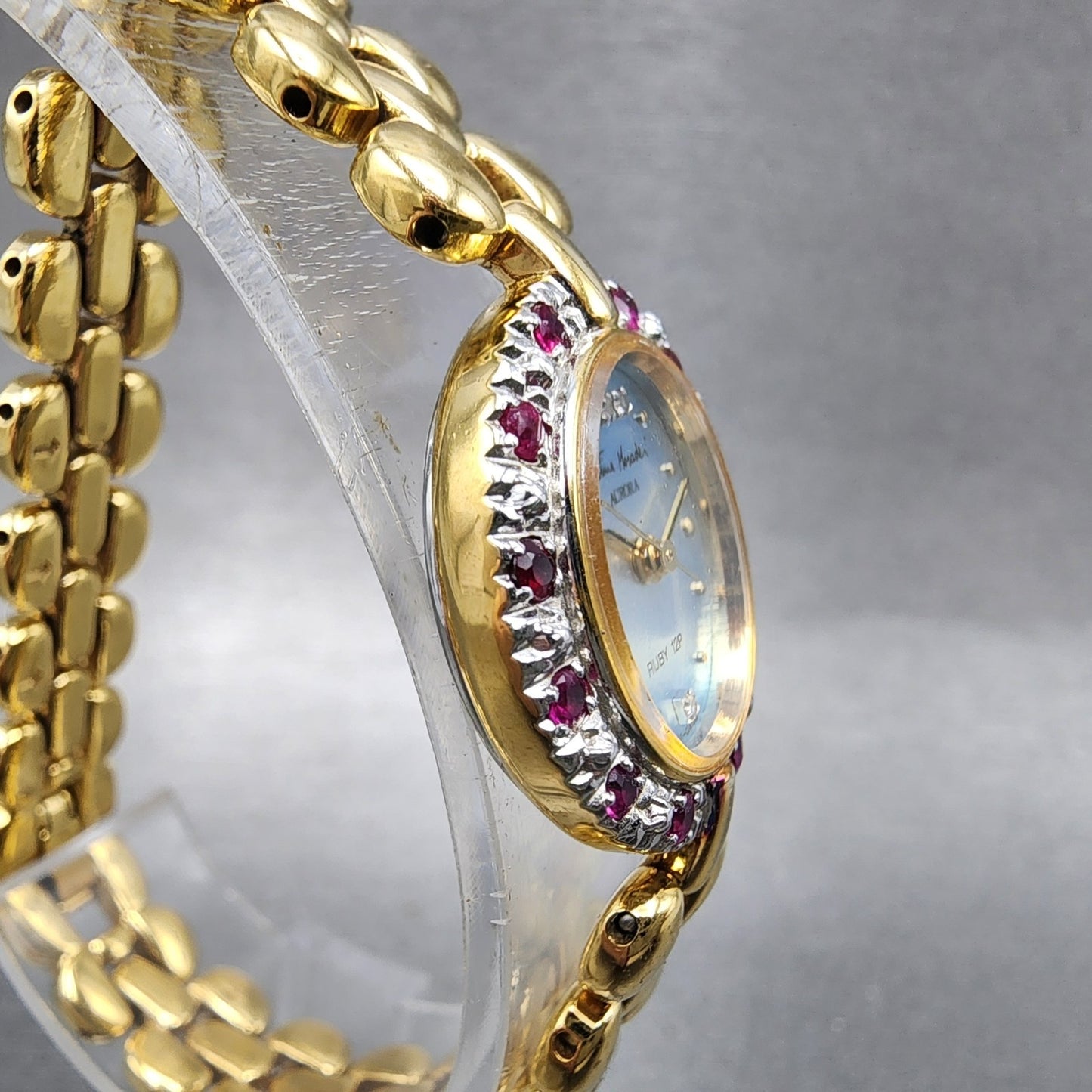 Valentino Moradei Aurora Watch Women 20mm Silver Dial Gold Tone Ruby Bezel Runs3