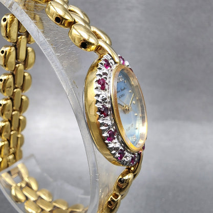 Valentino Moradei Aurora Watch Women 20mm Silver Dial Gold Tone Ruby Bezel Runs3