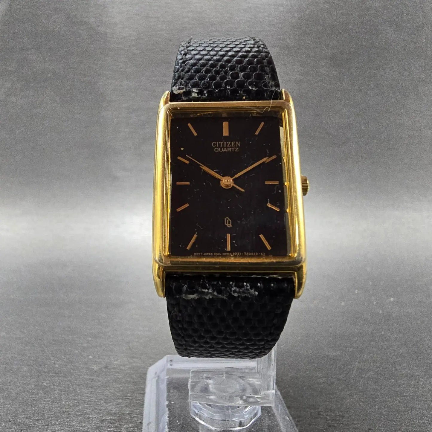 Citizen CQ Tank Watch Men 23mm Black Dial Gold Tone Rectangle 6031 PARTS Vintage6