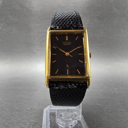 Citizen CQ Tank Watch Men 23mm Black Dial Gold Tone Rectangle 6031 PARTS Vintage6