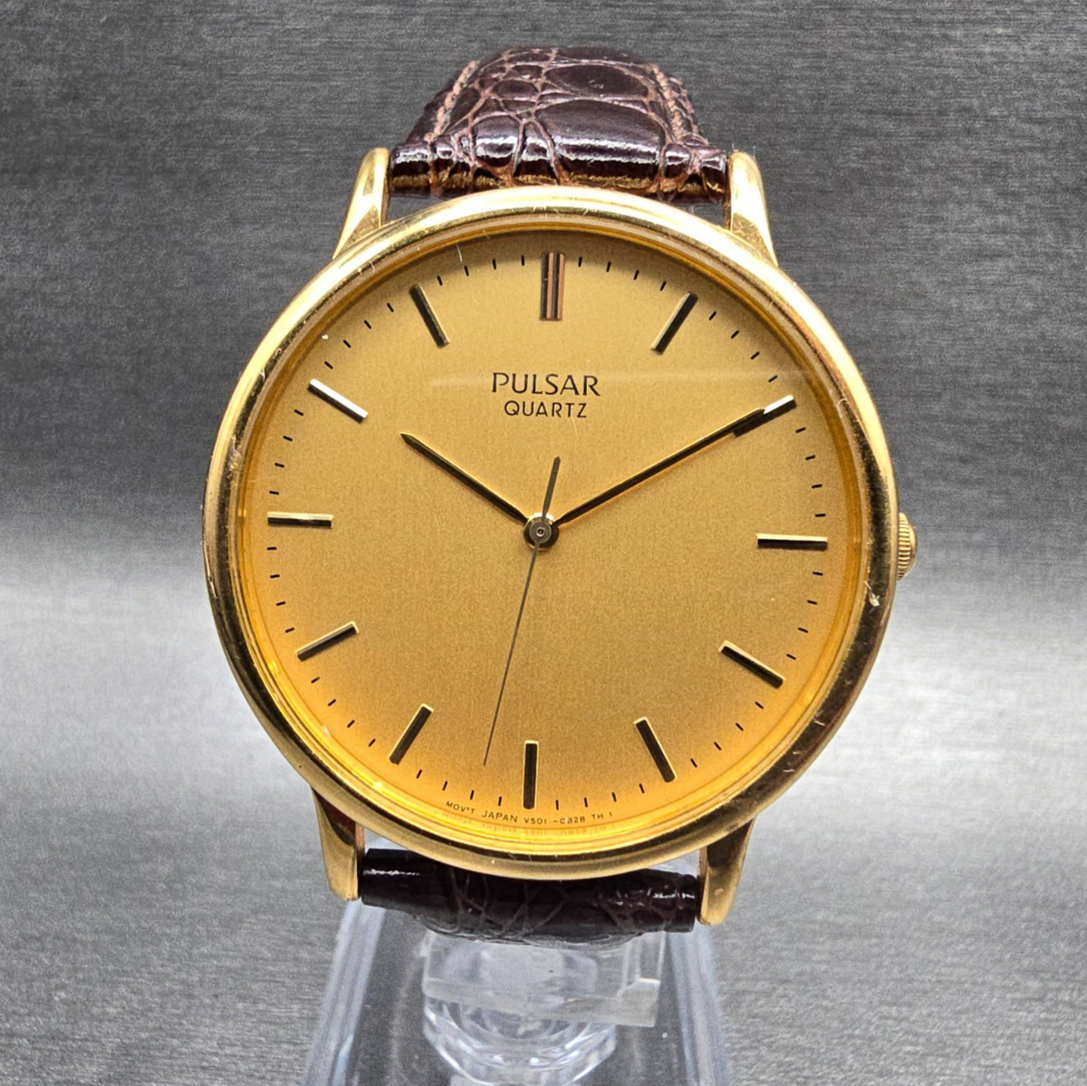 Pulsar Watch Men 36mm Gold Dial Gold Tone Round V501-0A50 New Battery0