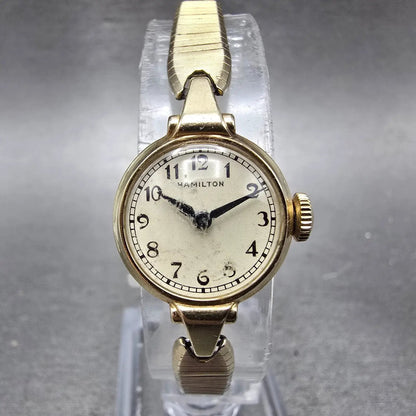 Hamilton Watch Women 18mm Cream Dial 10K Gold Filled Round Manual Wind Runs VTG0