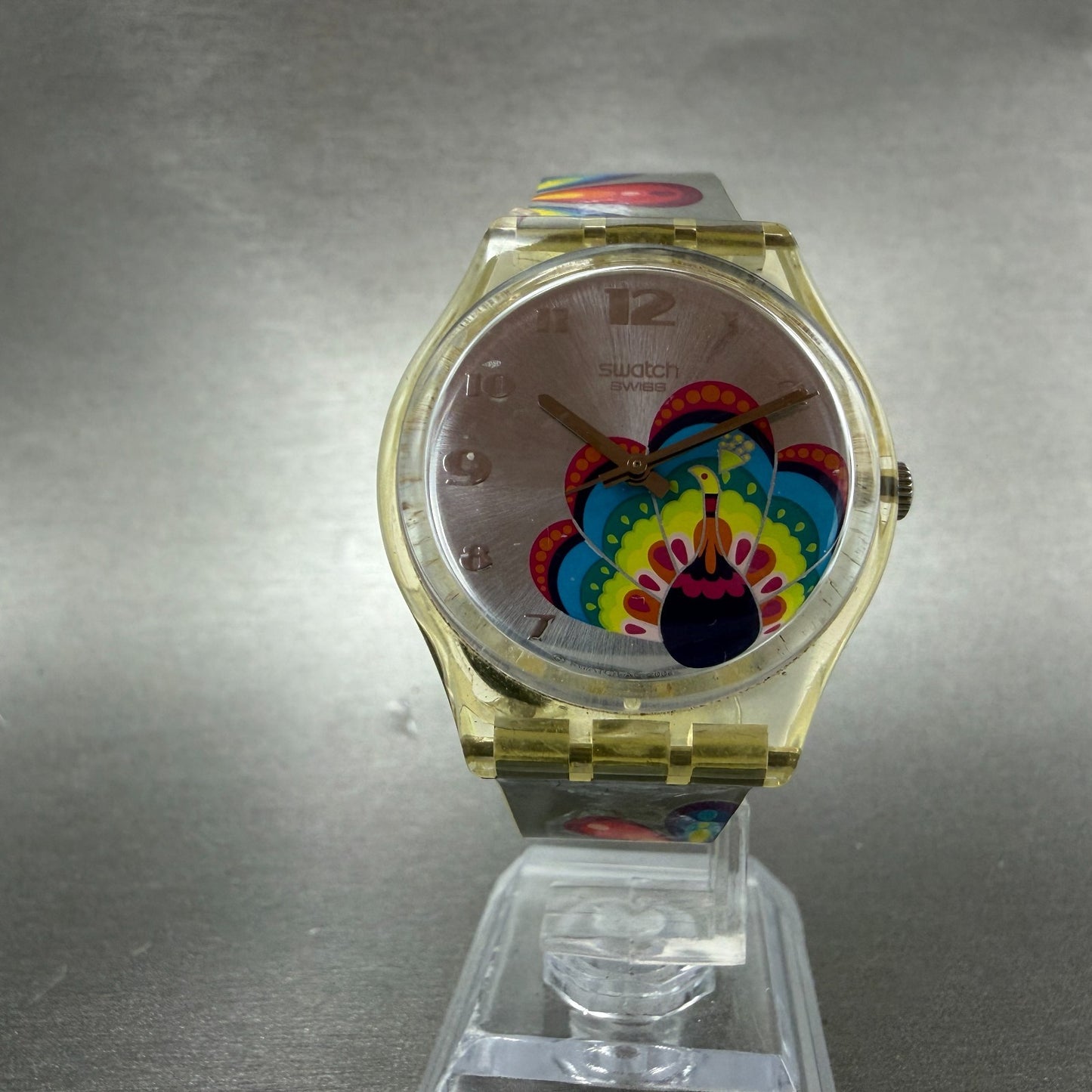 Swatch Magical Parade Watch Men 34mm Silver Dial Clear Case GE161 New Battery5