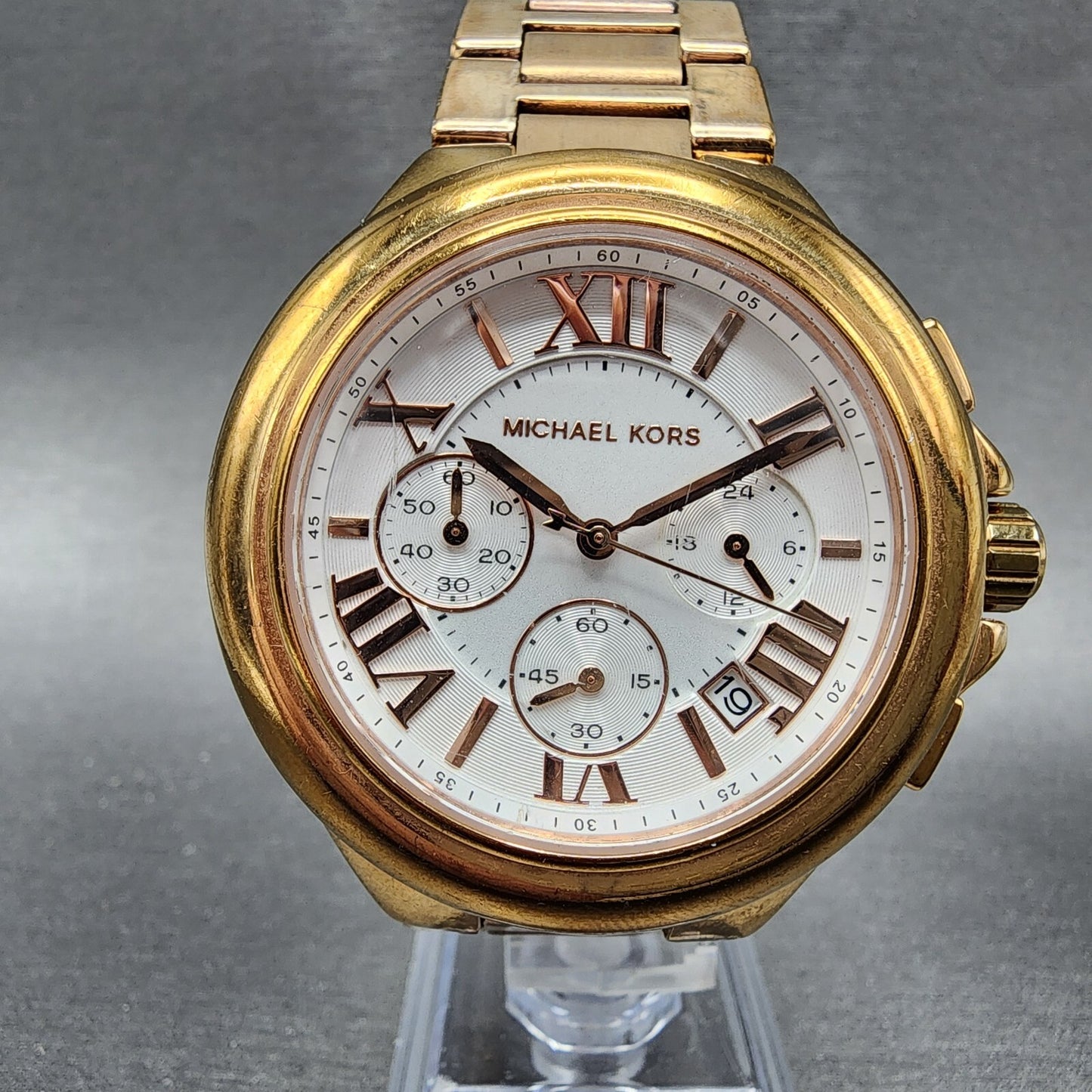 Michael Kors Camille Chronograph Watch Women 43mm White Dial Rose Gold New Batt0