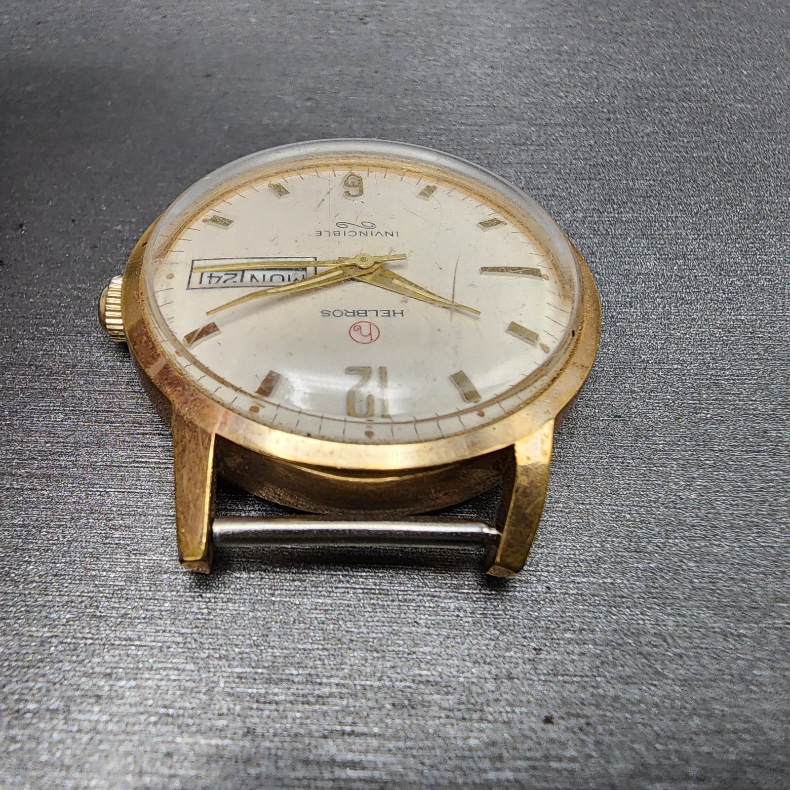 Helbros Watch Men 34mm White Dial Gold Tone Daydate Round Manual Wind Runs READ!4