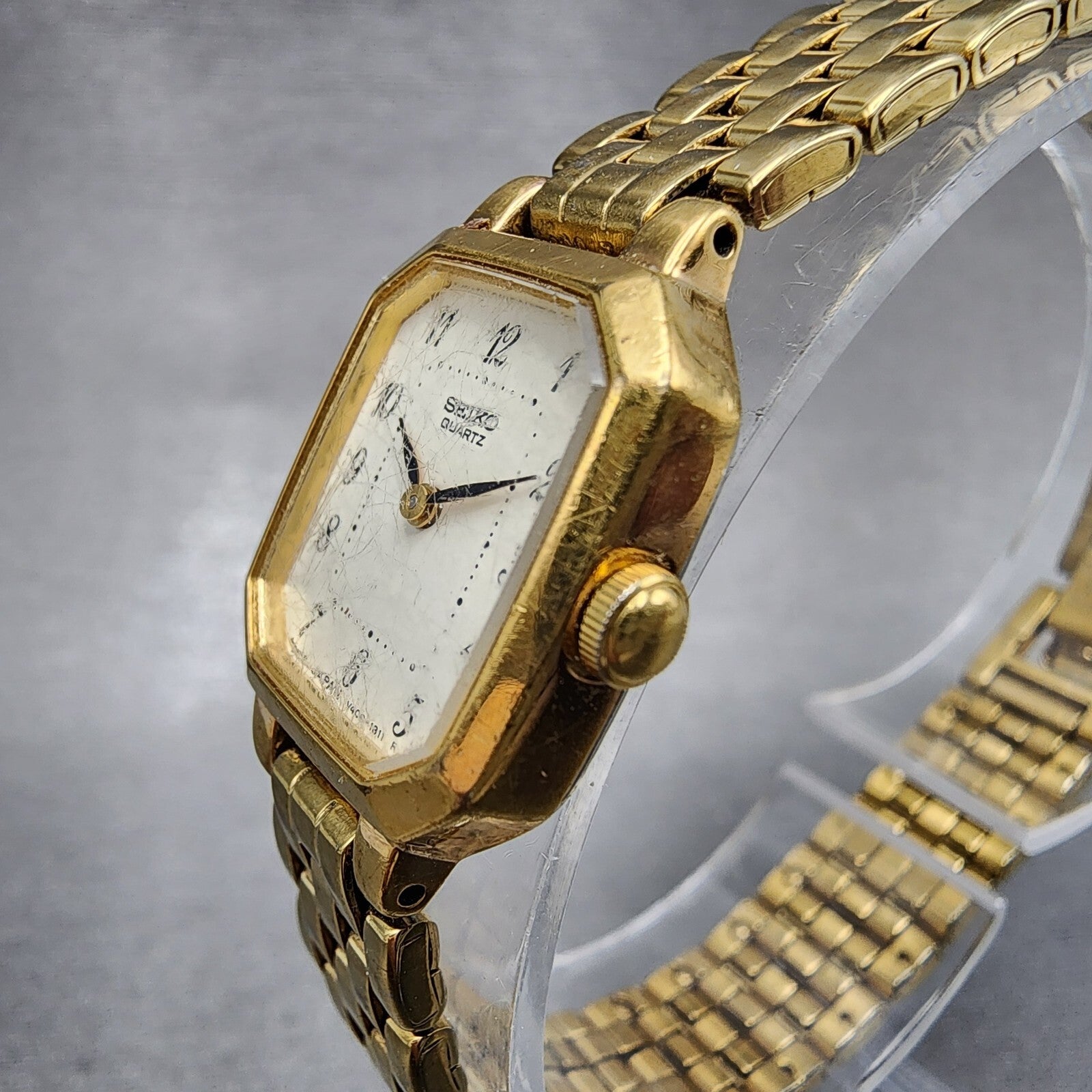 VTG Seiko Watch Women 17mm Cream Dial Gold Tone Octagon V4005608 New Battery2