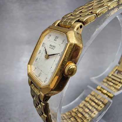 VTG Seiko Watch Women 17mm Cream Dial Gold Tone Octagon V4005608 New Battery2