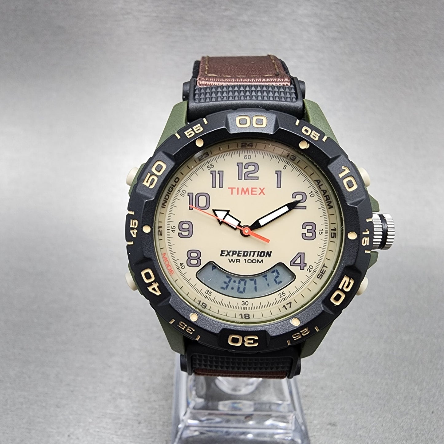 Timex Expedition Watch Men 41mm Brown Dial Green Case Analog Digital T451811